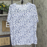 Preswick & Moore Crewneck Short Sleeve Knit T-Shirt Top White / Blue Multi 2X