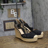 On 34th Melindaa Platform Espadrille Pump Wedge Ankle Wrap Sandals Black 6M