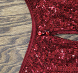 MSK Womens Sequin Keyhole Neck Long Sleeved Top Blouse Dark Wine Red L
