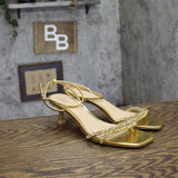 Jewel Badgley Mischka Embellished Shiny Strappy Kitten Heels Gold Yellow 10M