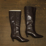 INC International Concepts Mid-Heel Knee High Boots Kitten Heel Brown Croc 8M
