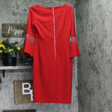 Calvin Klein Womens Embellished Bell Sleeve Back Zip Dress CD4CC3D8 Red 6