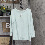 Style & Co Womens Plus Size Marl Pointelle Cuffed Sweater Mint Ice Green 1X