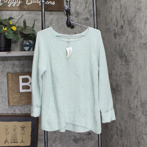 Style & Co Womens Plus Size Marl Pointelle Cuffed Sweater Mint Ice Green 1X