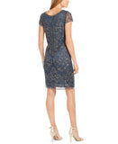 J Kara Womens Embellished Jewel Neck Cocktail Sheath Dress Dark Aqua Blue 8