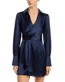 Aqua Womens Long Sleeve Satin Wrap Mini Dress IDO12874 Navy Blue L