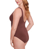 Miraclesuit Allover-Slimming Wrap One-Piece Swimsuit Tamarind Brown 16W