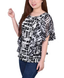 Ny Collection Chiffon Sleeve Poncho Printed Blouse Top Black Acutelines XL