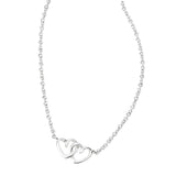 Dainty Chain Double Open Heart Pendant Necklace 94645941 Silver Gray 16" + 3"