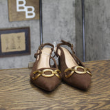A New Day Womens Tabitha Oversized Chain Sling Back Heels Faux Suede Brown 8M