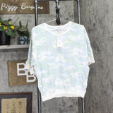 Skinny Girl Cookie Love Elbow-Sleeve Pullover Top Army Sage Montauk Camo Green L