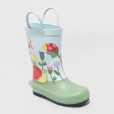 Cat & Jack Toddler Girls Saylor Floral Print Rain Boots Blue / Green 11T