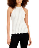 INC International Concepts Womens Novelty Stitch Halter Top Washed White M