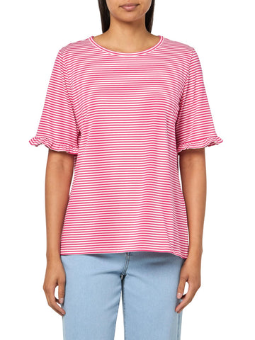 Jones New York Elbow Ruffle Sleeve Crew Neck Top Azalea Pink / Nyc White XL