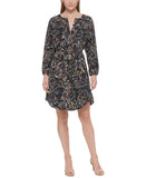 Vince Camuto Women's Printed Balloon-Sleeve Belted Dress VC2M3956 Black Multi 8