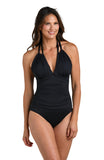 La Blanca Island Goddess High Neck Keyhole Mio One Piece Swimsuit Black 8