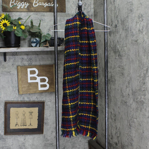 Branigan Weavers Womens Wool Blend Fringe Rectangle Plaid Scarf Yellow Multi OS