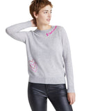 Charter Club Women's Cashmere L'Amour Embroidered Crewneck Sweater Gray M