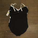 Anne Cole Womens Mesh-Inset V-Neck One-Piece Swimsuit 25MO02001 Black / White 14