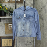 DG2 Womens Mixed Media Denim Hooded Jean Jacket 166eefd52b48a1 Blue S