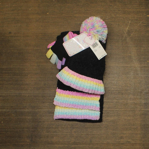 InMocean Big Girls Chenille Hat, Glove, Scarf, 3 Piece Set Black One Size