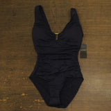 Lauren Ralph Lauren Beach Club Solids Ring One Piece Swimsuit Dark Navy Blue 6