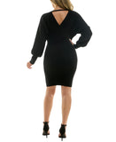 Rosie Harlow Juniors Surplice-Neck Dolman Sweater Dress MJJD843 Black S