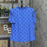 Adrienne Vittadini Womens Knit Short Sleeve Smocked Neck Top Blue / Black XL
