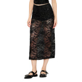 Wild Fable Womens Mid-Rise Sequin Lace Midi Skirt 91904755 Black S