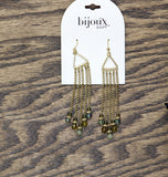 Bijoux Bar Triangle Chain Drop Beaded Dangly Earrings Gold / Blue / Green 4"