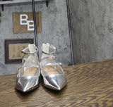 INC International Concepts Womens Valan Triple-Strapped Flats Silver Gray 6M