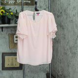 Vince Camuto Womens Chiffon Flutter-Sleeve Blouse 92611181 Fresh Pink 2X