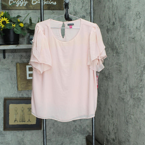 Vince Camuto Womens Chiffon Flutter-Sleeve Blouse 92611181 Fresh Pink 2X