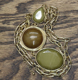 Womens Fashion Stone Pendant Textured Chain Necklace Gold / Green Multi 29" + 3"