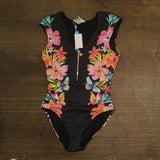 Bleu Rod Beattie Escape Cap Sleeve One Piece Swimsuit Zip Front Black Multi 10