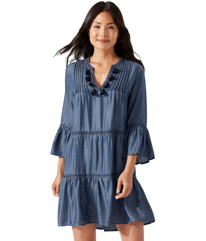 Tommy Bahama Womens Chambray Embroidered Dress Swim Cover Up SS500340 Blue XS