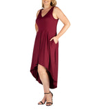 24seven Comfort Apparel Womens Plus Size High Low Party Dress Burgundy Red 3X