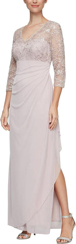 Alex Evenings Womens Long Lace Top Empire Waist Dress Faded Rose Pink 8