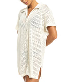 Roxy Womens Dalia Beach Crochet Shirt Dress ERJX603420 Egret Off White M