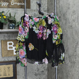 Rarities Womens Floral-Print Off-Shoulder Top 702015 Black S