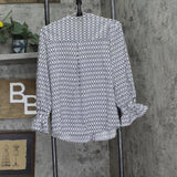 Ny Collection Womens Petites Button Down Crew Neck Blouse White Black Justin LP