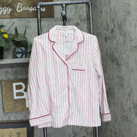 Charter Club Womens Cotton Flannel Pajama Shirt Top 100189806MS Pinstripe Red S