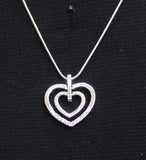 Double Open-Heart Crystal Pendant Necklace Silver Gray 18" + 3.5"
