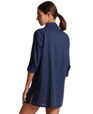 Lauren Ralph Lauren Embroidered Button Up Shirt Swim Cover Up Dark Navy Blue S