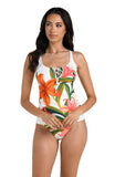 La Blanca Over The Shoulder Tankini Swimsuit Top Jungle Blossoms White Multi 8
