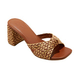Universal Thread Aaliyah Raffia Strappy Knot Sandal Heels Cognac Brown 7.5M