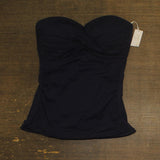 Anne Cole Womens Solid Twist Front Shirred Bandeau Tankini Swim Top Navy Blue S
