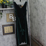 DKNY Velvet Belted Sleeveless V-Neck Midi Fit & Flare Dress Dark Green 8