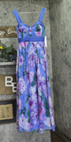 Aqua Womens Woven Floral Boarder Maxi Dress IDO14640 Blue / Purple Multi XS