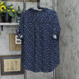 Universal Thread Floral Print Short Sleeve Button-Down Camp Shirt Navy Blue XXL